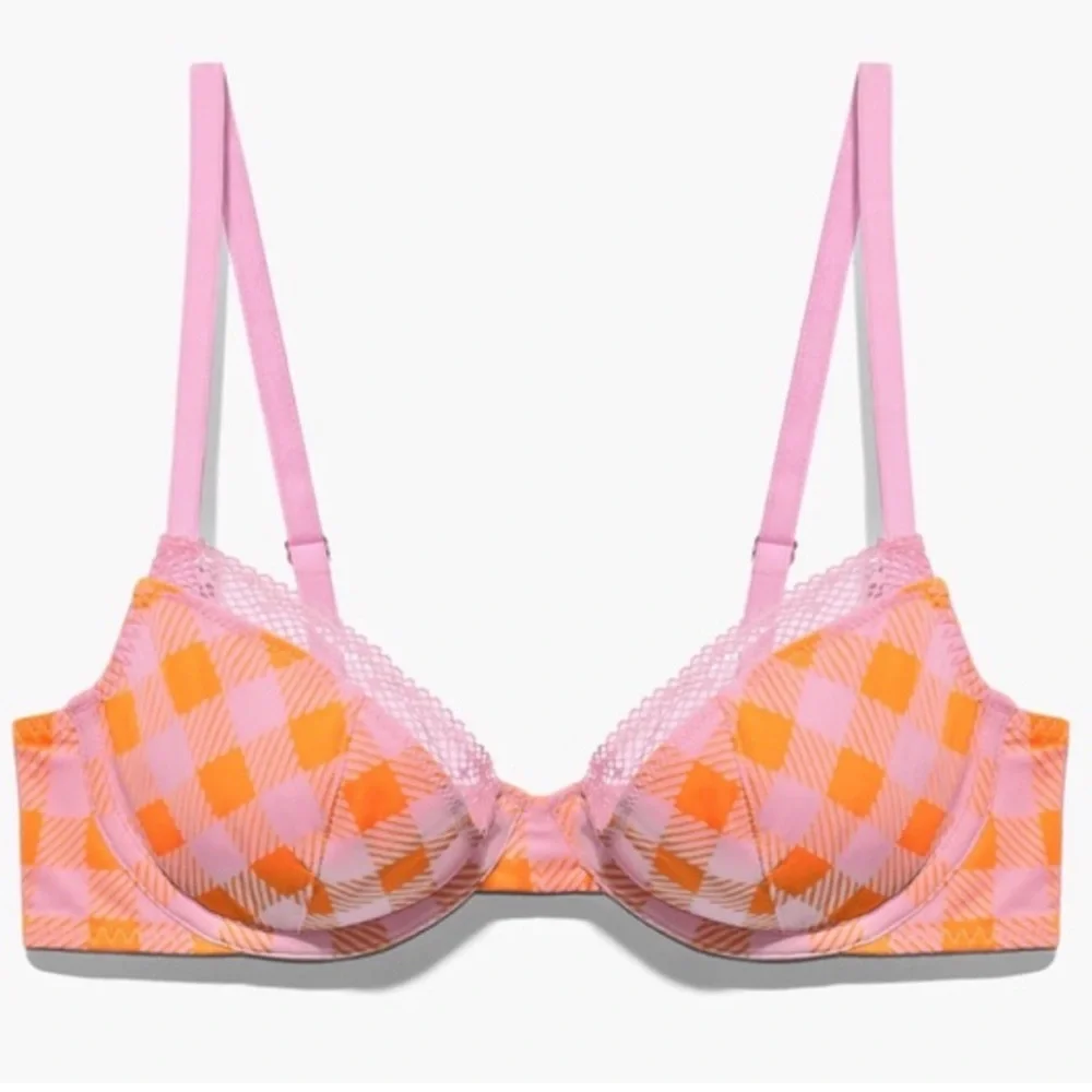•SAVAGE X FENTY• Gingham Remix Unlined Plunge Bra Size 32D